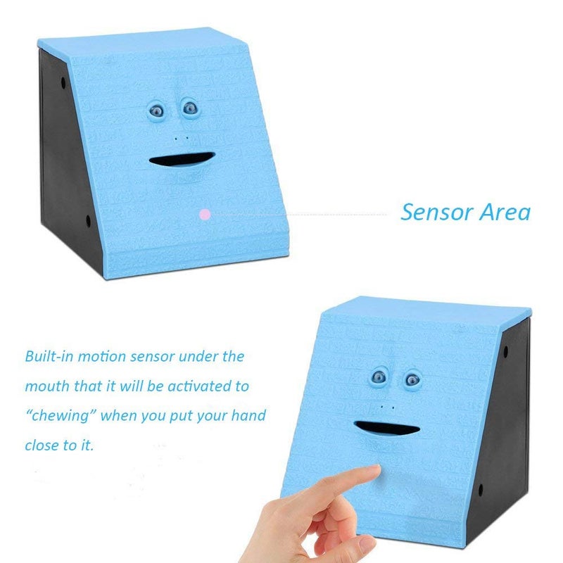 Youngine Novelty Face Bank Coin Eating Savings Bank Money Saving Collection Piggy Bank (Blue Brick) - Image 4